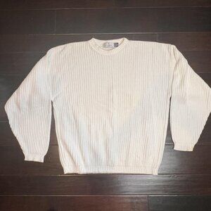VTG Bill Blass Mens 2XL Sweater White Heavyweight Cotton Crewneck Classic Retro